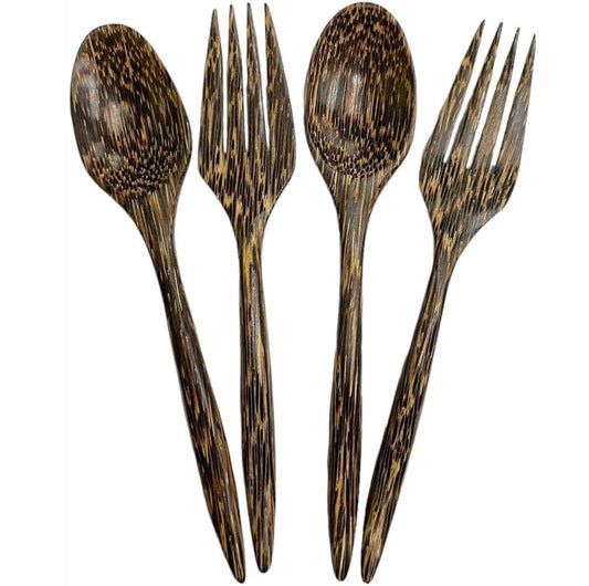 Set of 2 Pairs Wooden Dinner Spoons and Forks – 7 inch Redwood Utensil Set | Handmade Rustic Dining Cutlery for Salad, Pasta, and Everyday Meals