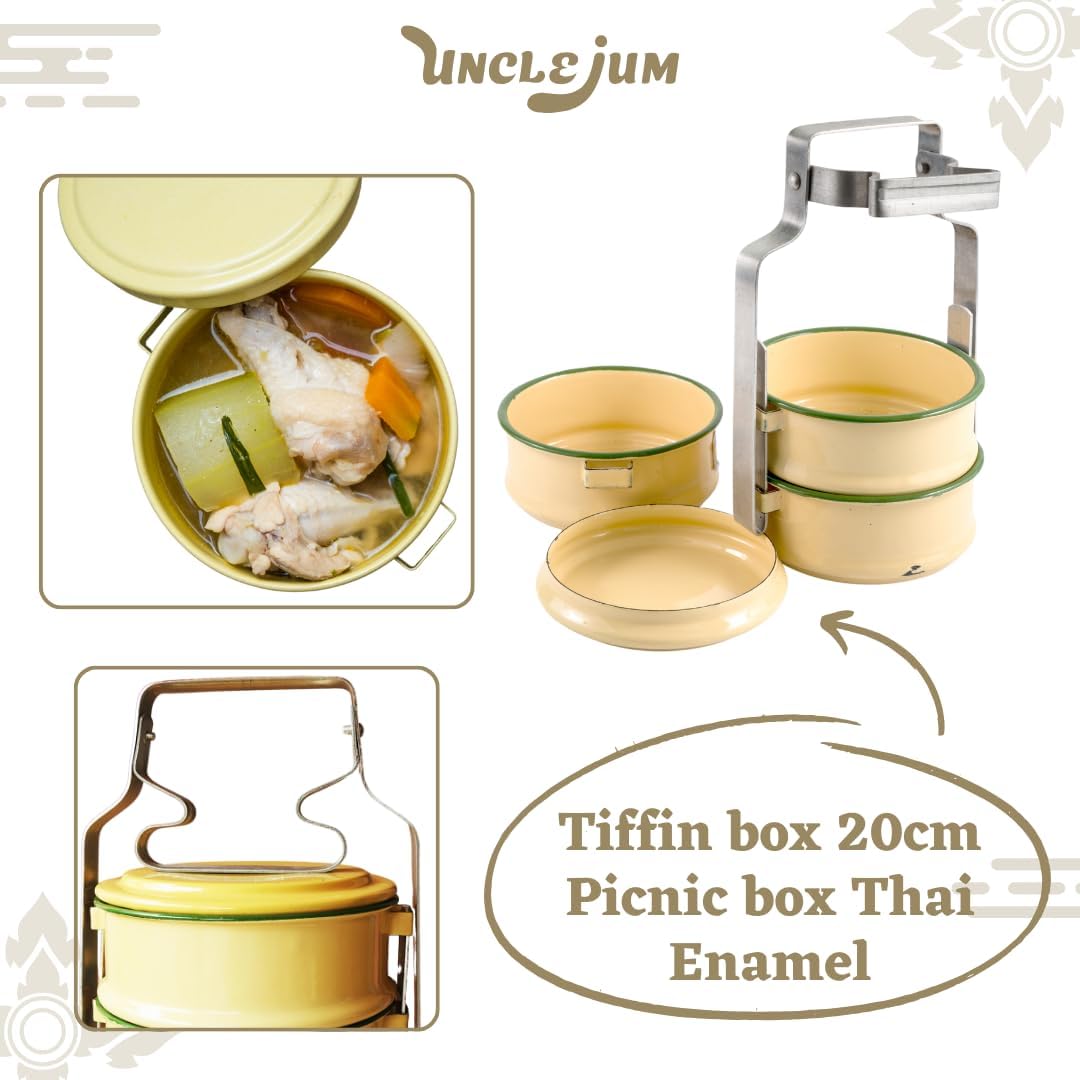 Thai Enamel Food Carrier – 3 Tier Tiffin Lunch Box (20cm)