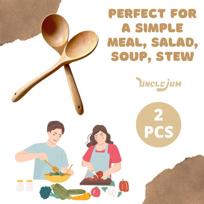 Set of 2 Natural Wooden Ladles – Handmade Palm Wood Soup Spoons 11 Inches, Eco-Friendly Kitchen Utensils & Tools