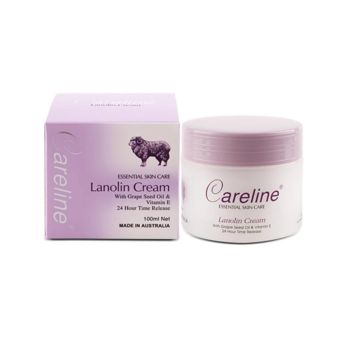 Careline Lanolin Cream 100ml – 24 Hour Time Release Face Moisturizer | Lanolin, Grape Seed Oil, Squalane & Vitamin E | Hydrating Anti-Aging Facial Cream
