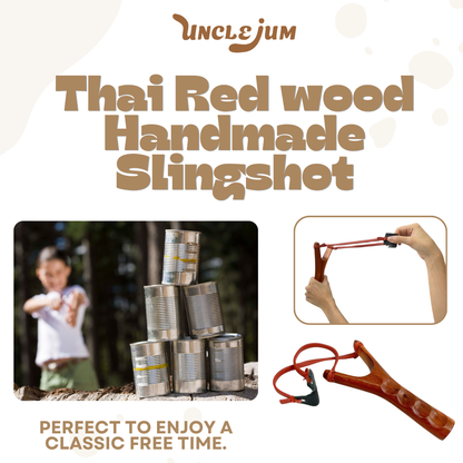 Traditional Thai Wooden Slingshot Catapult – Handmade Red Wood 7.5 in Handheld Outdoor Toy & Collectible