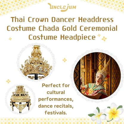 Thai Crown Dancer Headdress (Chada Gold Ceremonial) – Traditional Thai Dance Costume Accessory by UNCLEJUM