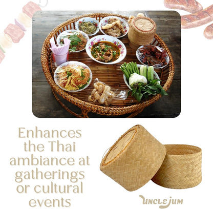Handcrafted Woven Bamboo Sticky Rice Containers, 4.5 Inches | Traditional Thai Serving Basket | Natural Bamboo Kitchenware by UNCLEJUM