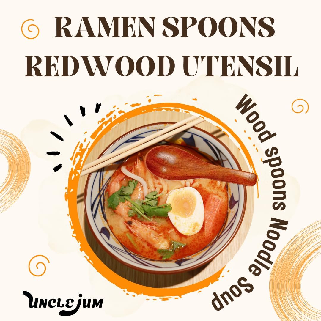 2,6,10 PCS Asian Wooden Soup Spoons – Lightweight 6-inch Natural Wood Table Spoons for Ramen, Rice & Everyday Dining Set