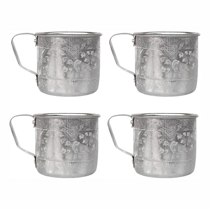 Set of Thai Traditional Aluminum Mugs – Vintage Metal Cups with Handle (3.1")