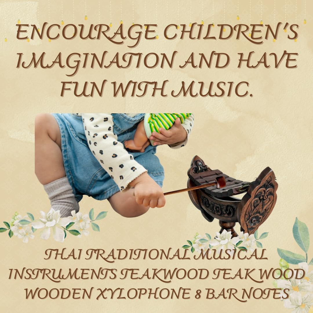 Thai Traditional Teakwood Xylophone – 8 Bar Notes, 16" Handmade Musical Instrument from Thailand