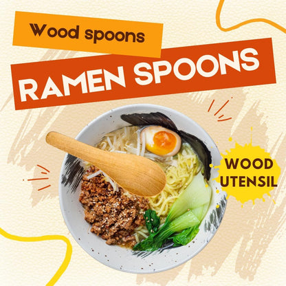 2,6,10 PCS Asian Wooden Soup Spoons – Lightweight 6-inch Natural Wood Table Spoons for Ramen, Rice & Everyday Dining Set