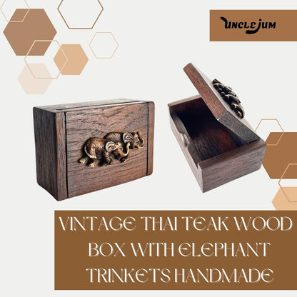 Vintage Thai Teak Wood Namcard Box – Handcrafted Elephant Carving (3.5")