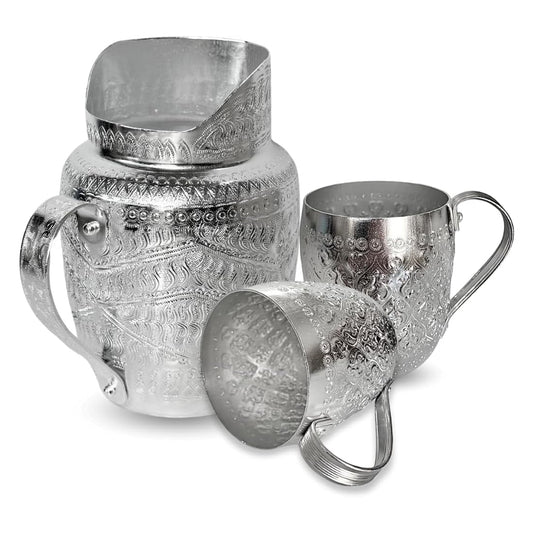 Set Vintage Thai Aluminum Water Pitcher with Mug – Lightweight Decorative Drinkware for Home, Spa &amp; Thai Restaurant