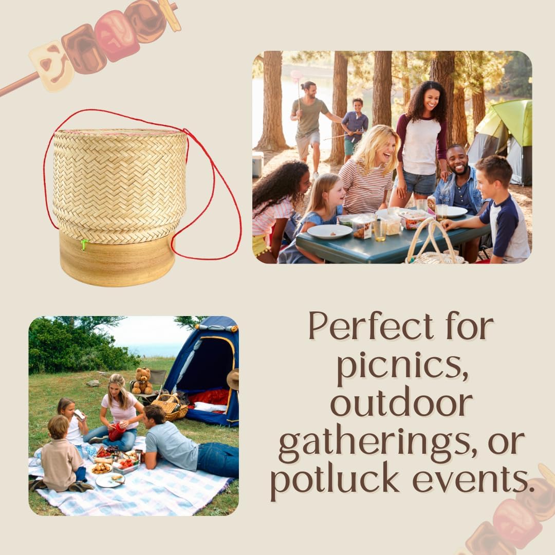 Handmade Woven Bamboo Rice Containers – 6 inch Thai Sticky Rice Serving Baskets