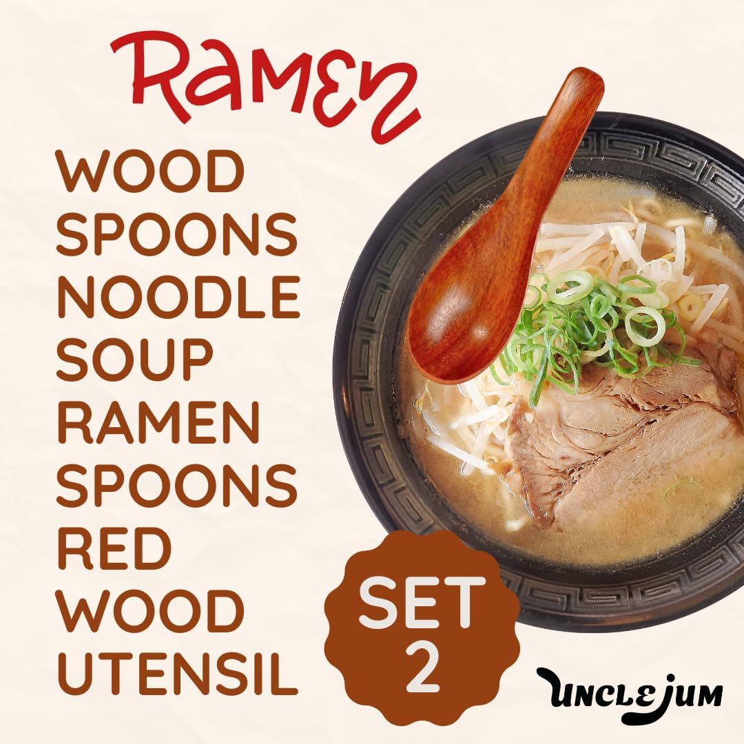 2,6,10 PCS Asian Wooden Soup Spoons – Lightweight 6-inch Natural Wood Table Spoons for Ramen, Rice & Everyday Dining Set