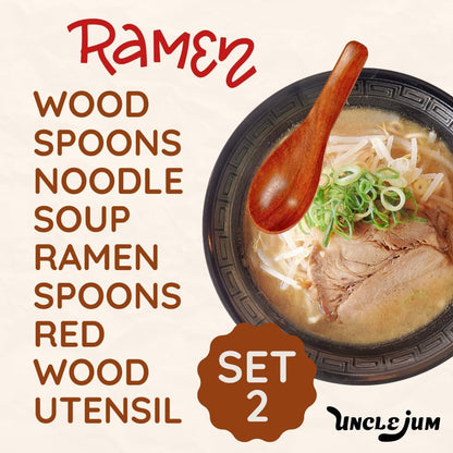 2,6,10 PCS Asian Wooden Soup Spoons – Lightweight 6-inch Natural Wood Table Spoons for Ramen, Rice & Everyday Dining Set