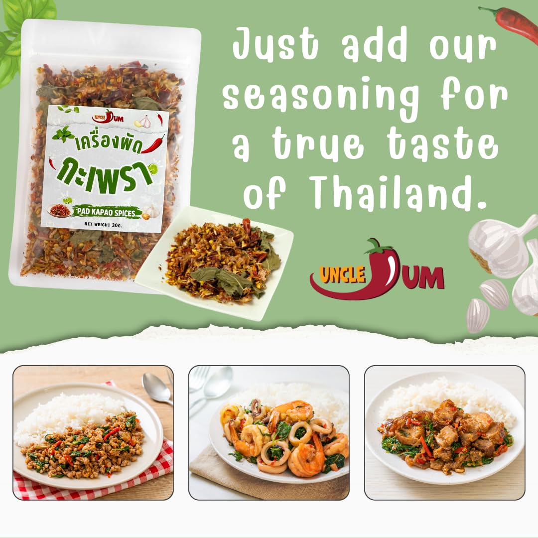 UNCLEJUM Pad-Kapao Spice Blend | Dried Thai Holy Basil, Chili & Garlic | Authentic Stir-Fry Seasoning 30g