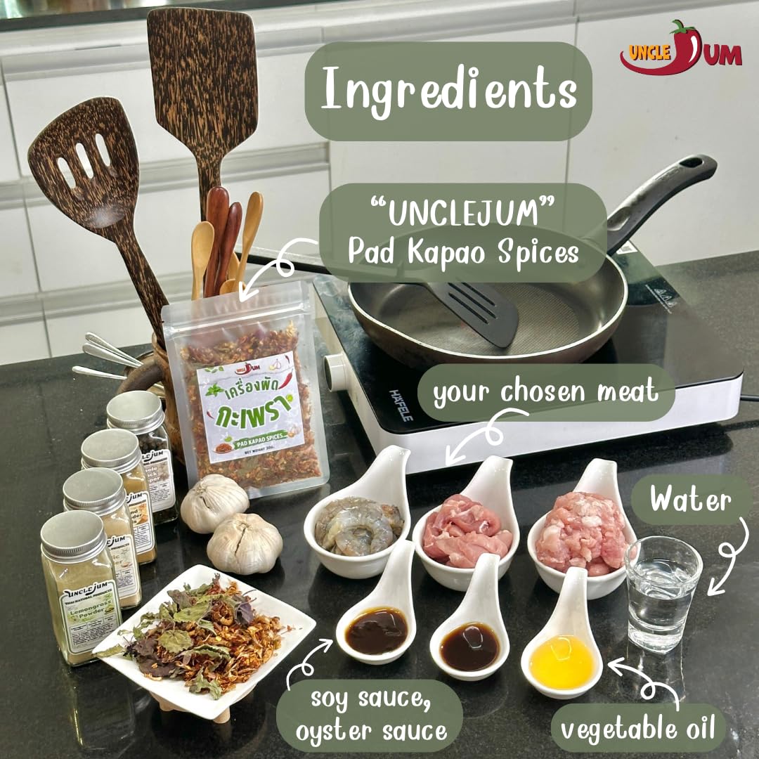 UNCLEJUM Pad-Kapao Spice Blend | Dried Thai Holy Basil, Chili & Garlic | Authentic Stir-Fry Seasoning 30g