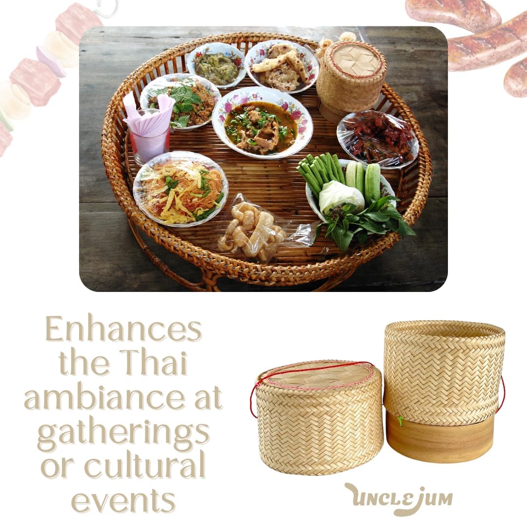 Handmade Woven Bamboo Rice Containers – 6 inch Thai Sticky Rice Serving Baskets