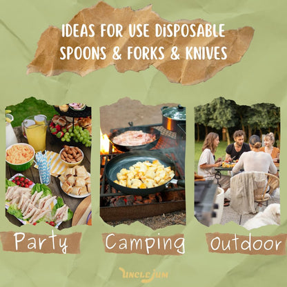 Disposable Wooden Cutlery Set – 150 Pcs (50 Spoons, 50 Forks, 50 Knives) – 6.5 inch Eco Flatware for Camping, BBQ, Parties &amp; Picnics | UNCLEJUM