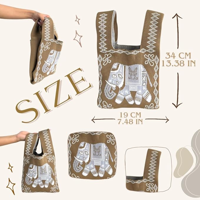 Handmade Thai Woven Shoulder Bag with Elephant Pattern – Boho Tote, Eco-Friendly, Everyday Purse, Festival &amp; Travel Gift