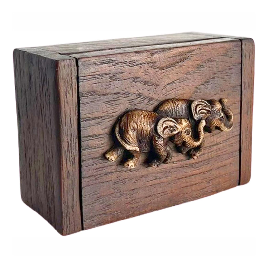 Vintage Thai Teak Wood Namcard Box – Handcrafted Elephant Carving (3.5")