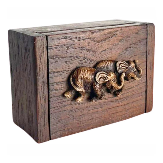 Vintage Thai Teak Wood Namcard Box – Handcrafted Elephant Carving (3.5")