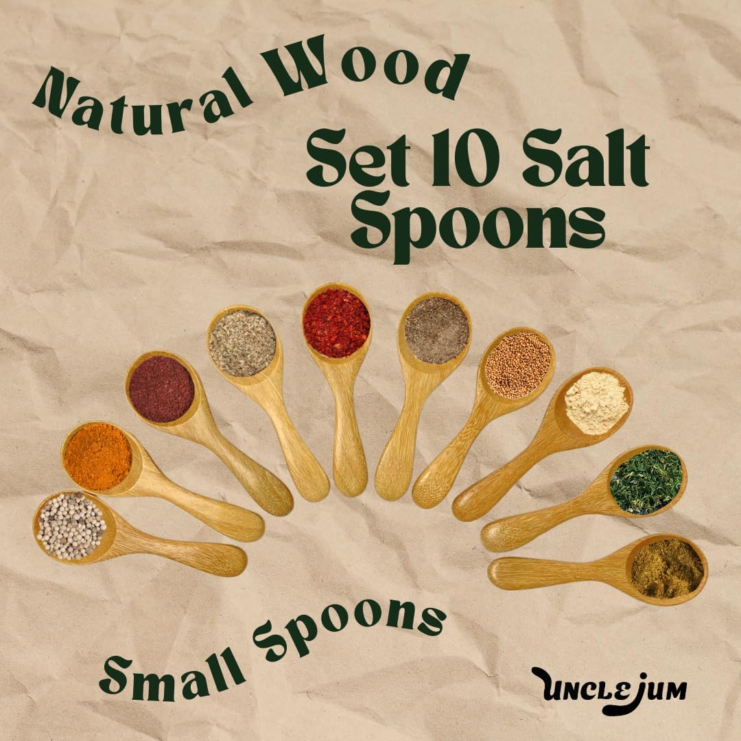 Natural Wooden Mini Spoons 3” (Set of 10) – Handmade Small Wooden Utensils for Sugar, Salt, Seasoning & Condiments | UNCLEJUM