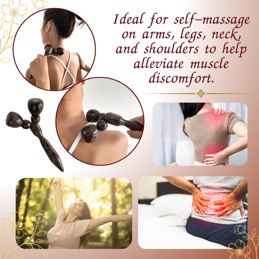 Thai Palm Wood Massage Roller – 8” Wooden Neck & Shoulder Relaxation Tool for Stress Relief