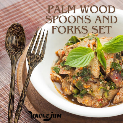 Set of 2 Pairs Wooden Dinner Spoons and Forks – 7 inch Redwood Utensil Set | Handmade Rustic Dining Cutlery for Salad, Pasta, and Everyday Meals