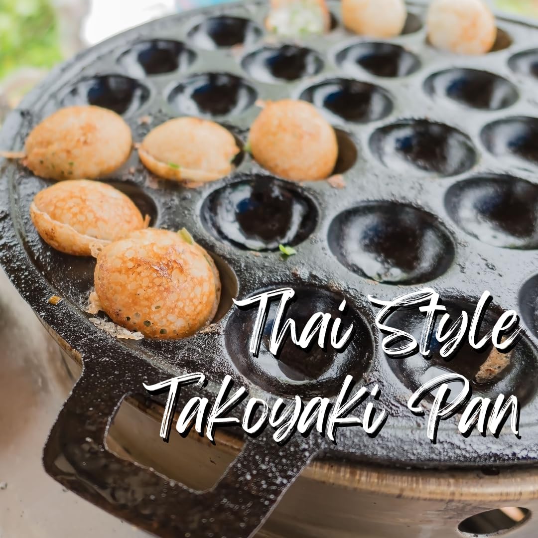 Kanom Krok Thai Coconut Pancake Pan / Takoyaki Maker – 28-Hole Cast Iron Pan (13")