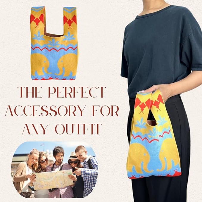 Handmade Thai Woven Shoulder Bag with Elephant Pattern – Boho Tote, Eco-Friendly, Everyday Purse, Festival &amp; Travel Gift