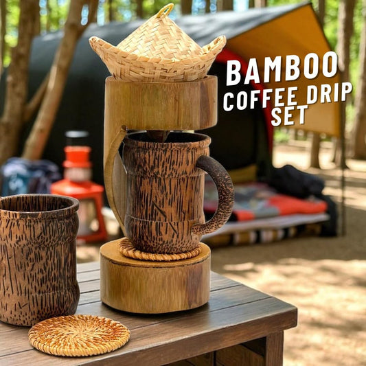 Bamboo Coffee Drip Set – 4" Basket with Lid + 2 Cups & Coasters + Drip Base | Eco-Friendly Pour-Over Coffee Kit, Sustainable Brewing Accessories