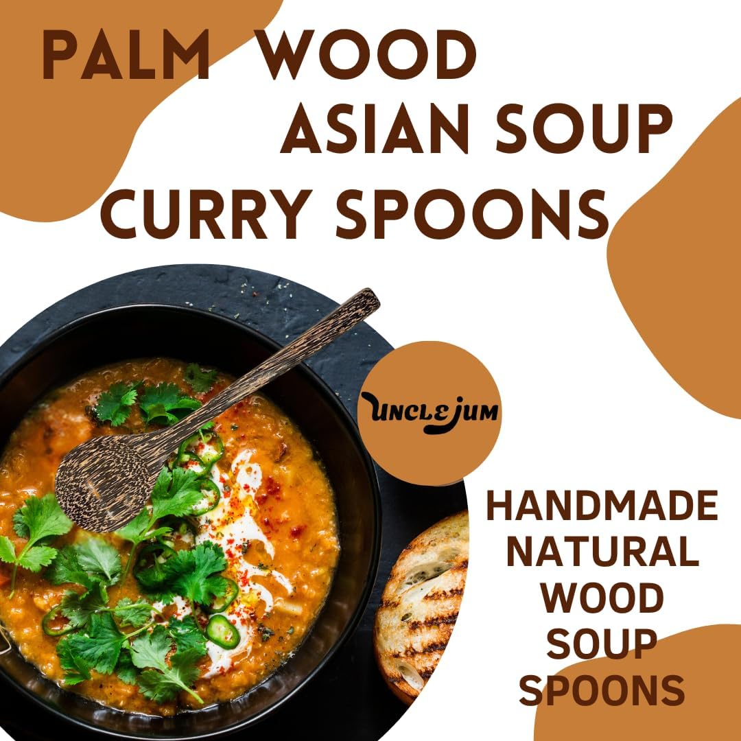Palm Wood Soup Ladle 8.5” – Handcrafted Long Handle Wooden Spoon for Soup, Curry, Ice Cream & Dessert | UNCLEJUM