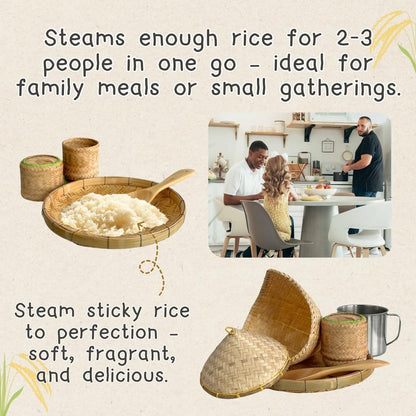 Handmade Thai Bamboo Sticky Rice Steamer Set: Traditional Cookware