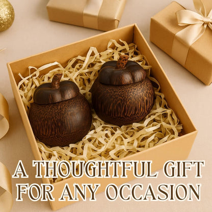 Mangosteen Shape Wooden Jar with Lid (Set of 2) – Palm Wood Mini Containers (2.5")