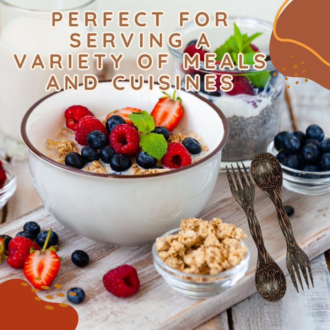 6 Inch Wooden Spoon and Fork (Spork) Set – Reusable Dual Purpose Wood Cutlery for Dessert, Snacks, Camping and Travel