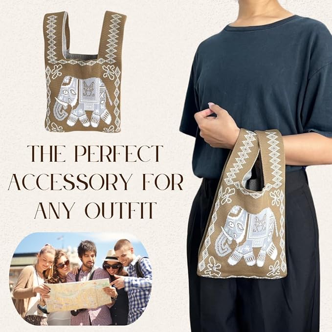 Handmade Thai Woven Shoulder Bag with Elephant Pattern – Boho Tote, Eco-Friendly, Everyday Purse, Festival &amp; Travel Gift