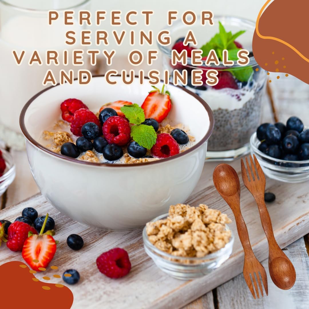 6 Inch Wooden Spoon and Fork (Spork) Set – Reusable Dual Purpose Wood Cutlery for Dessert, Snacks, Camping and Travel