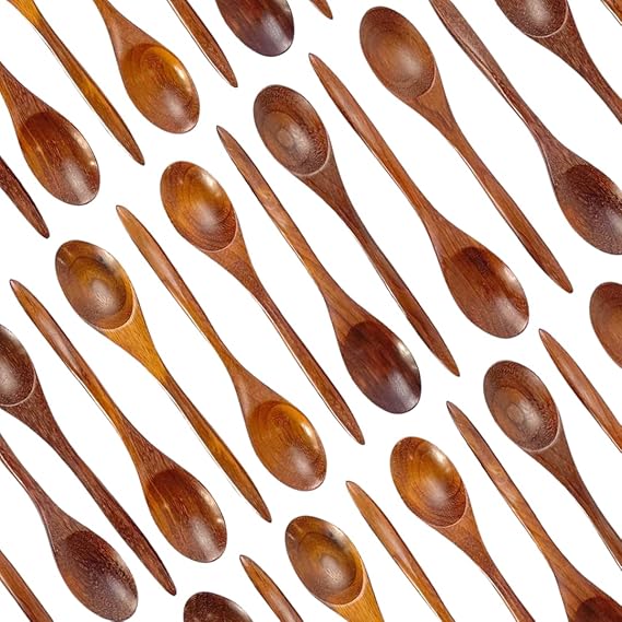 Handmade Wooden Coffee Tea & Spice Spoons – Set of 10 Palm Wood Mini Spoons | Rustic Natural Utensils for Kitchen, Café, or Gift Set