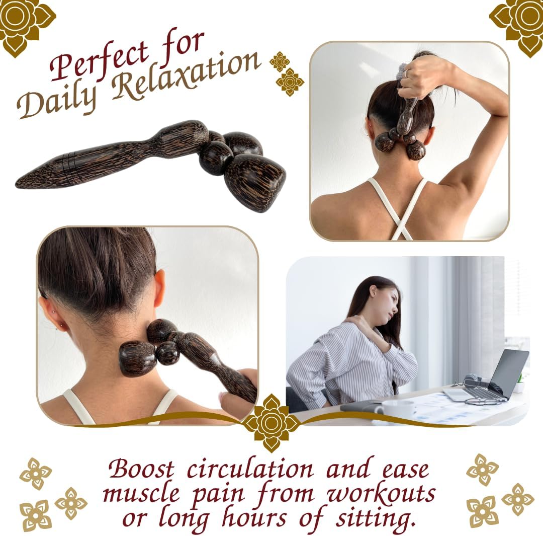 Thai Palm Wood Massage Roller – 8” Wooden Neck & Shoulder Relaxation Tool for Stress Relief