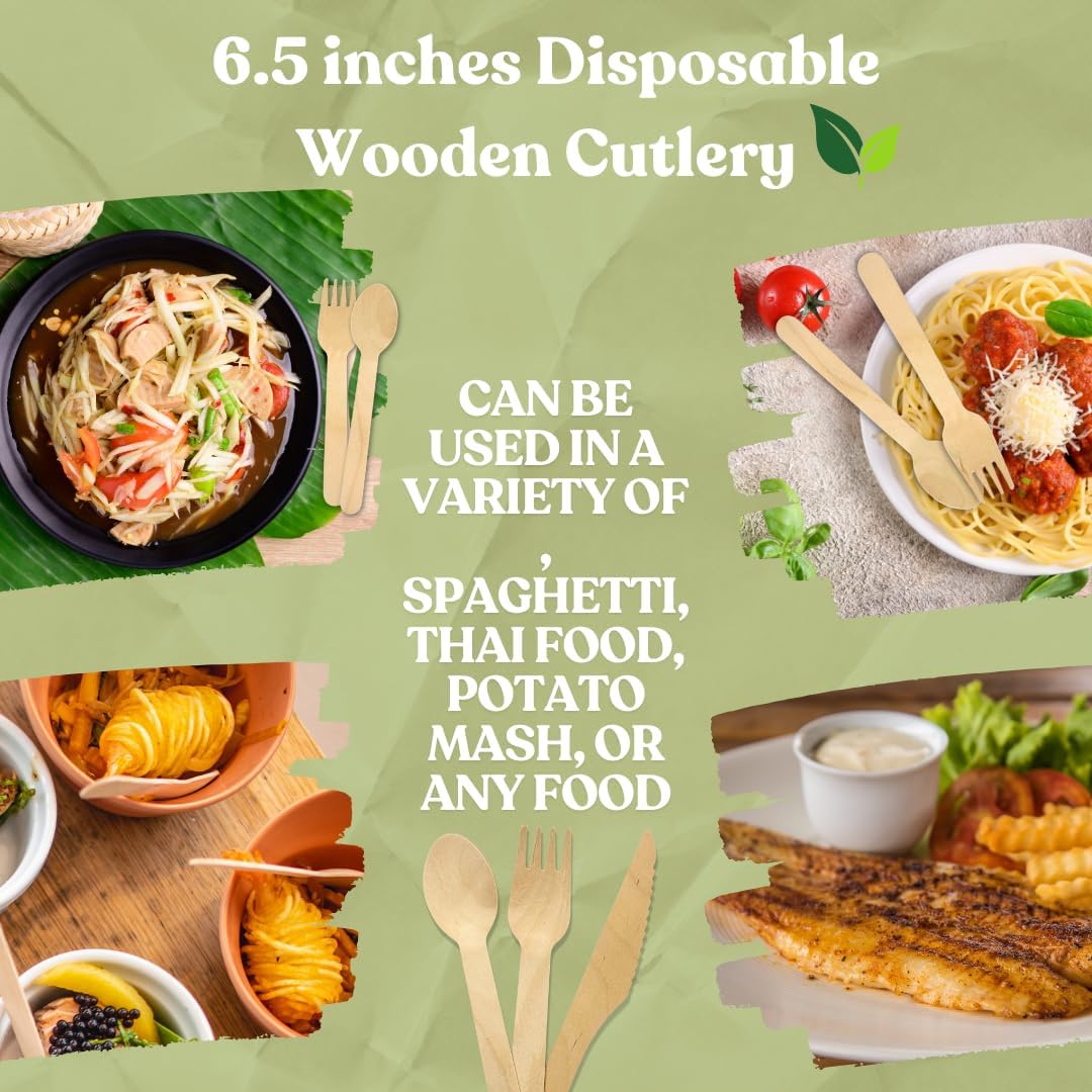 Disposable Wooden Cutlery Set – 150 Pcs (50 Spoons, 50 Forks, 50 Knives) – 6.5 inch Eco Flatware for Camping, BBQ, Parties &amp; Picnics | UNCLEJUM