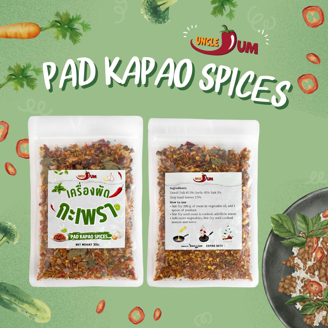 UNCLEJUM Pad-Kapao Spice Blend | Dried Thai Holy Basil, Chili & Garlic | Authentic Stir-Fry Seasoning 30g