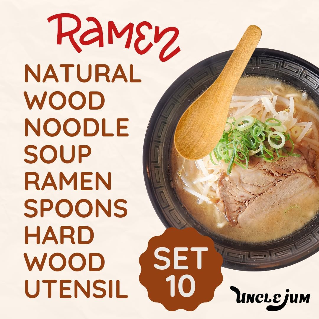 2,6,10 PCS Asian Wooden Soup Spoons – Lightweight 6-inch Natural Wood Table Spoons for Ramen, Rice & Everyday Dining Set