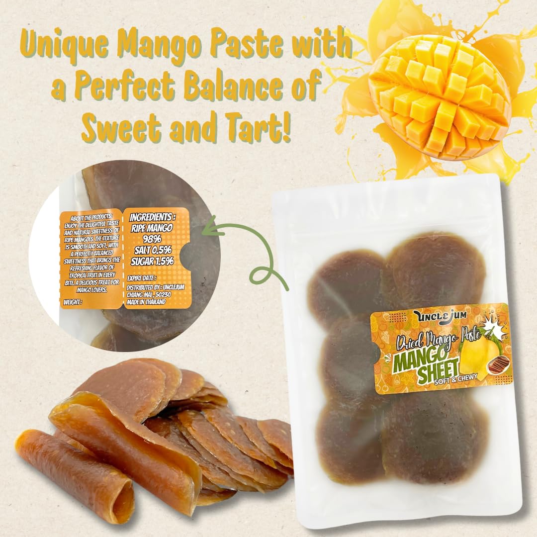 Thai Dried Mango Sheets – Soft &amp; Chewy Fruit Leather Snack