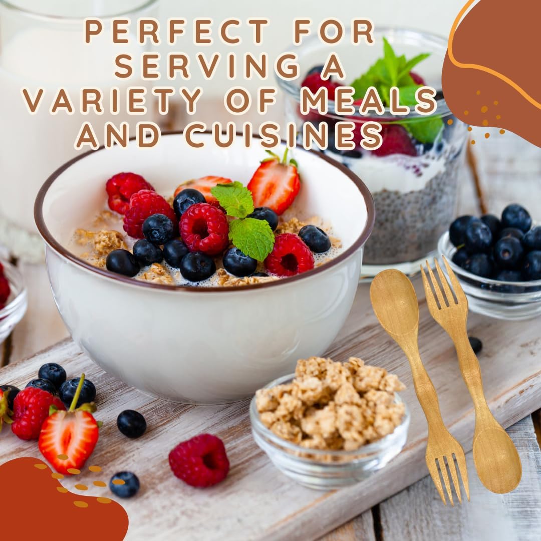 6 Inch Wooden Spoon and Fork (Spork) Set – Reusable Dual Purpose Wood Cutlery for Dessert, Snacks, Camping and Travel