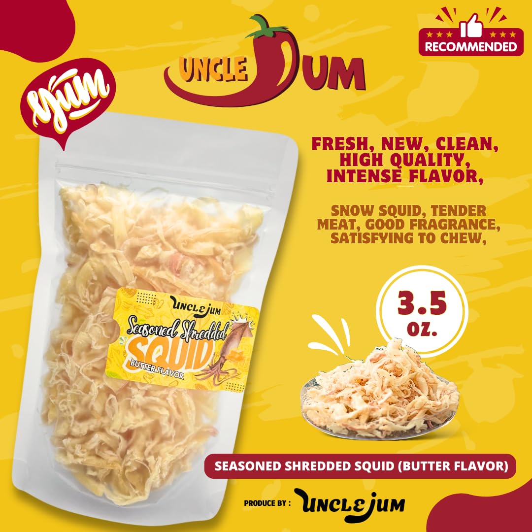 UNCLEJUM Dried Seasoned Shredded Squid (Butter Flavor) – 3.5 oz Snack