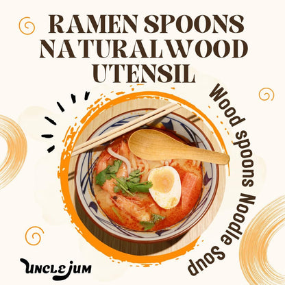 2,6,10 PCS Asian Wooden Soup Spoons – Lightweight 6-inch Natural Wood Table Spoons for Ramen, Rice & Everyday Dining Set