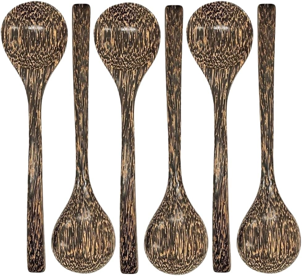 Palm Wood Soup Ladle 8.5” – Handcrafted Long Handle Wooden Spoon for Soup, Curry, Ice Cream & Dessert | UNCLEJUM