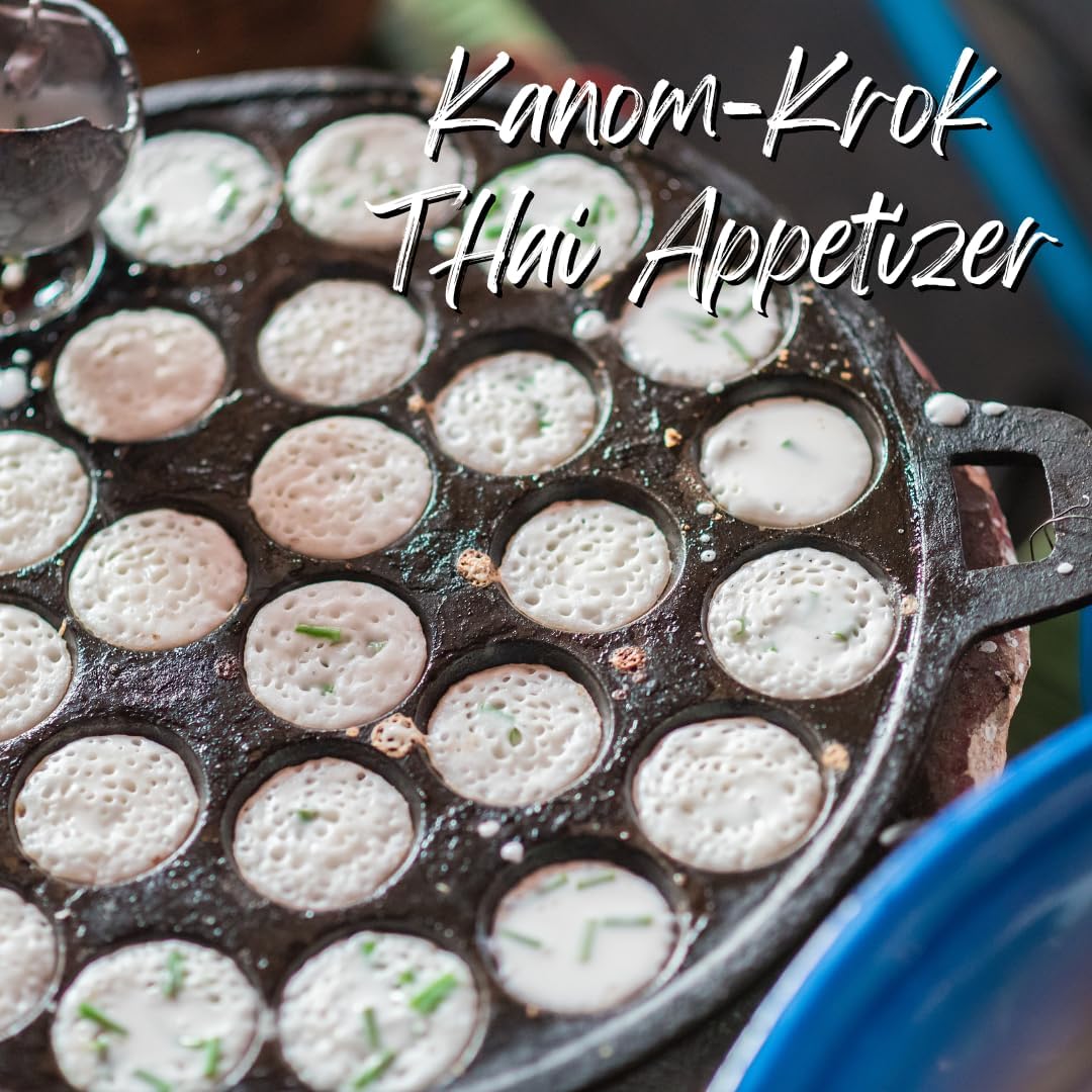 Kanom Krok Thai Coconut Pancake Pan / Takoyaki Maker – 28-Hole Cast Iron Pan (13")