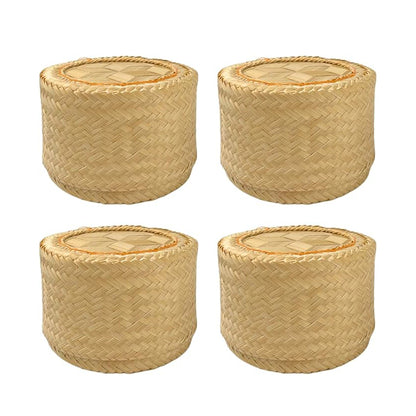 Handcrafted Woven Bamboo Sticky Rice Containers, 4.5 Inches | Traditional Thai Serving Basket | Natural Bamboo Kitchenware by UNCLEJUM
