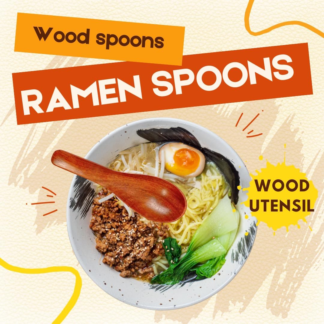 2,6,10 PCS Asian Wooden Soup Spoons – Lightweight 6-inch Natural Wood Table Spoons for Ramen, Rice & Everyday Dining Set
