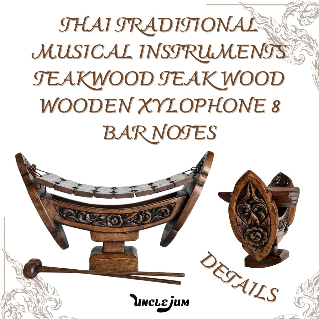 Thai Traditional Teakwood Xylophone – 8 Bar Notes, 16" Handmade Musical Instrument from Thailand