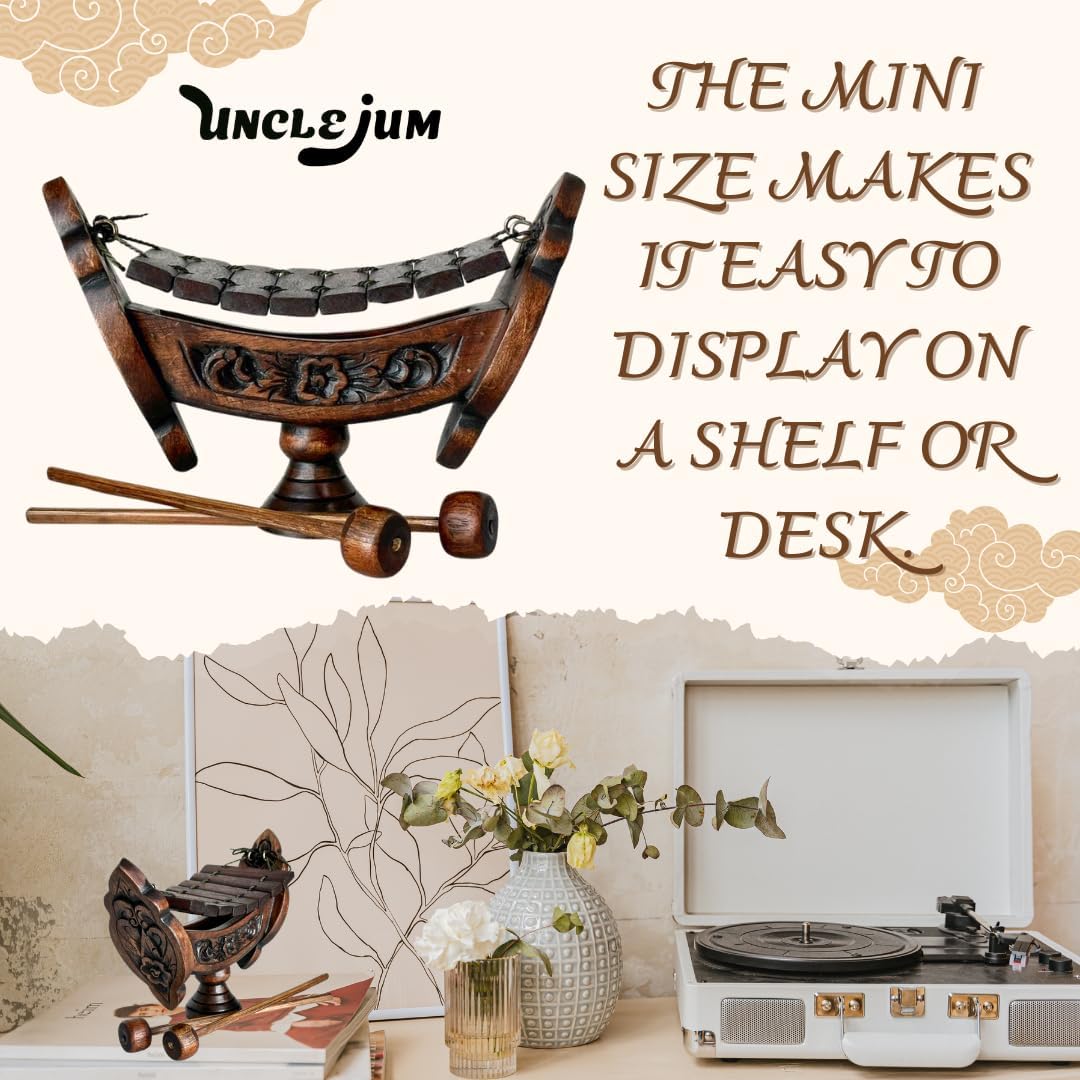 Thai Traditional Teakwood Xylophone – 8 Bar Notes, 16" Handmade Musical Instrument from Thailand